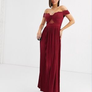 ASOS formal burgundy dress maxi lace long 8 L